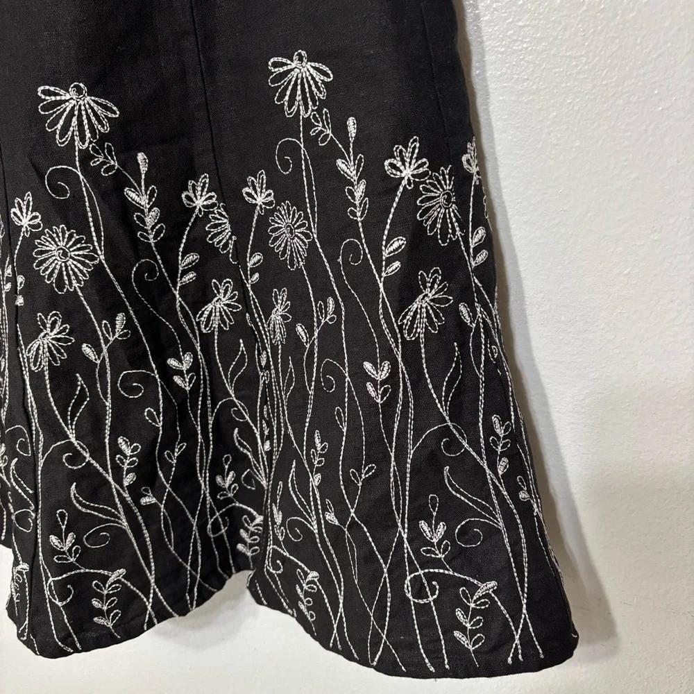 Christopher & Banks Black White Linen Blend Embroidered Floral Skirt Size 10
